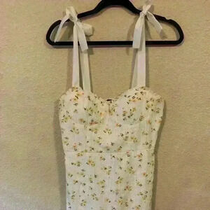 White with yellow floral mini dress, sweetheart, boho, festival, cottagecore